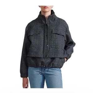 Apiece Apart Selva Cropped Bomber, Plaid Black, Size XS